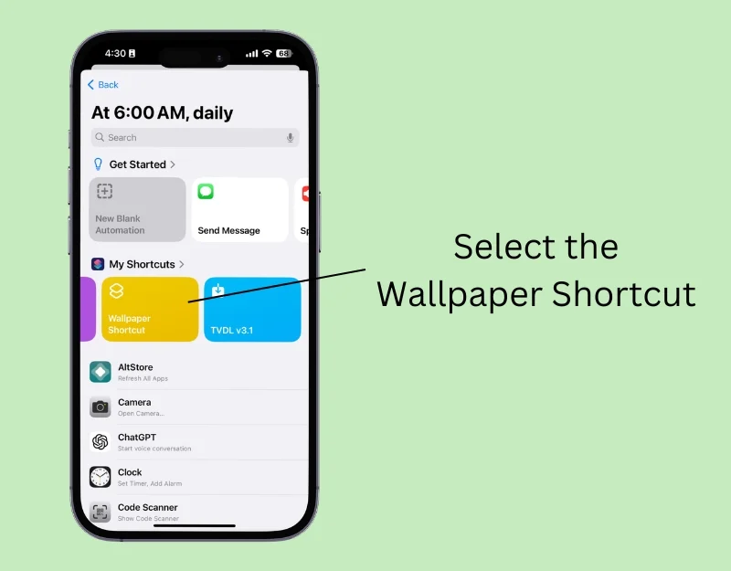 select the wallpaper shortcut