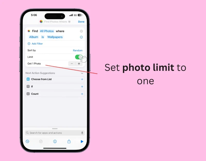 set photo limit to one