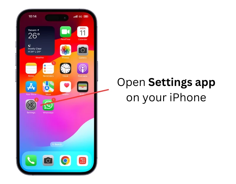 settings app on iphone
