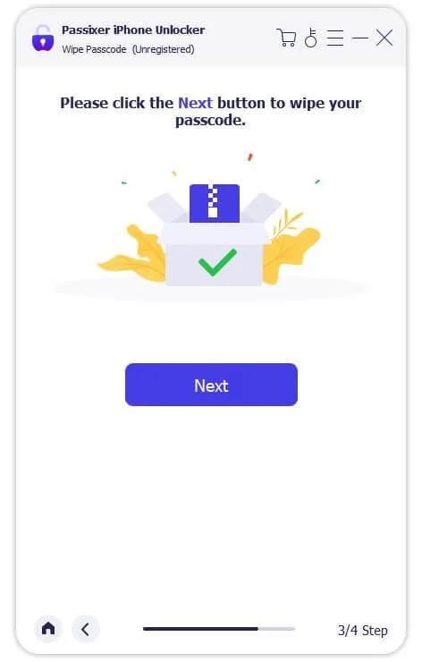 Click the next button to wip your passcode