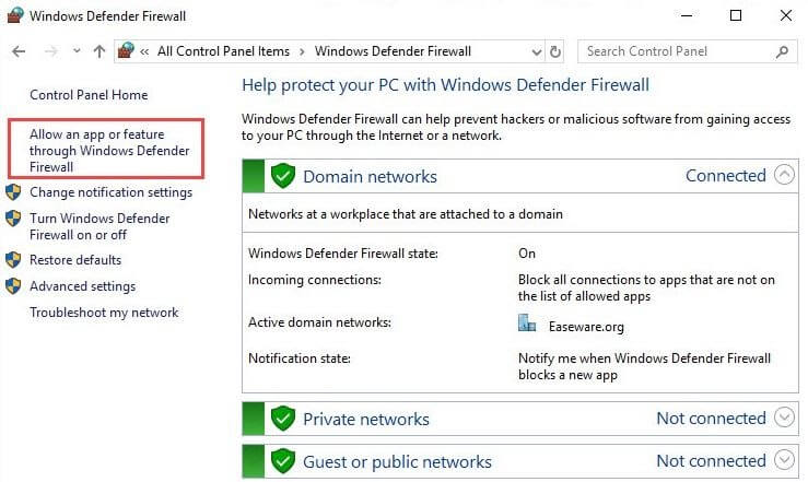 Click On Allow App Or Feature Through Windows Defender Firewall
