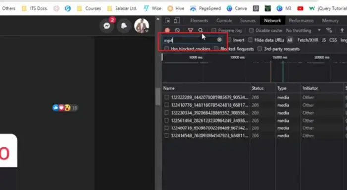 Отфильтруйте сетевые запросы для «MP4», чтобы найти видеофайл.
