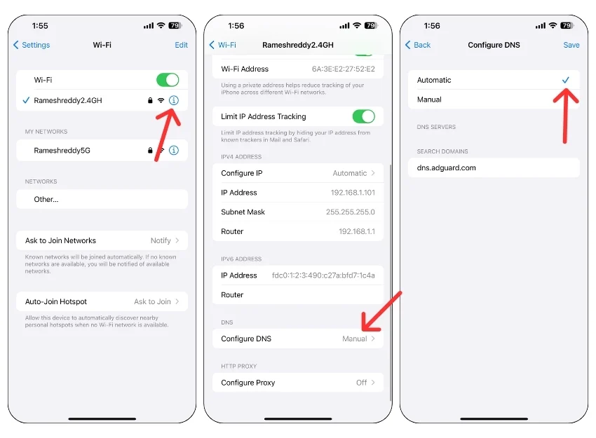 turn off manual dns on iphone