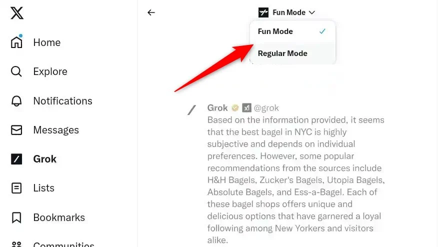 different modes of grok chatbot on x