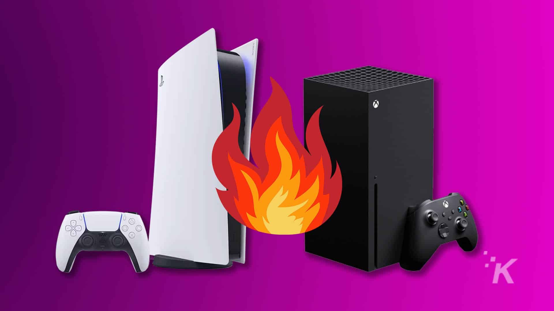¿Tu ps5 o xbox necesita refrigeración adicional? Playstation 5 and xbox with fire illustration