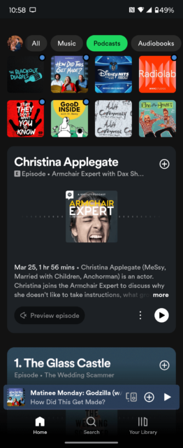 Accueil des podcasts Spotify