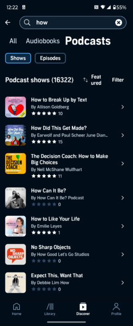 Recherche de podcasts Audible