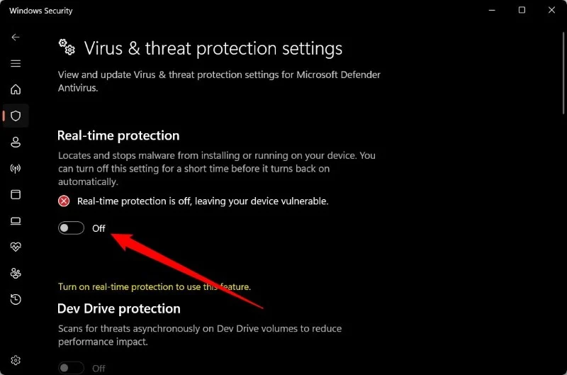 turn off real time protection windows security