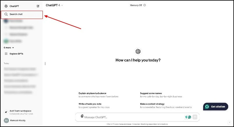 search chat option in chatgpt