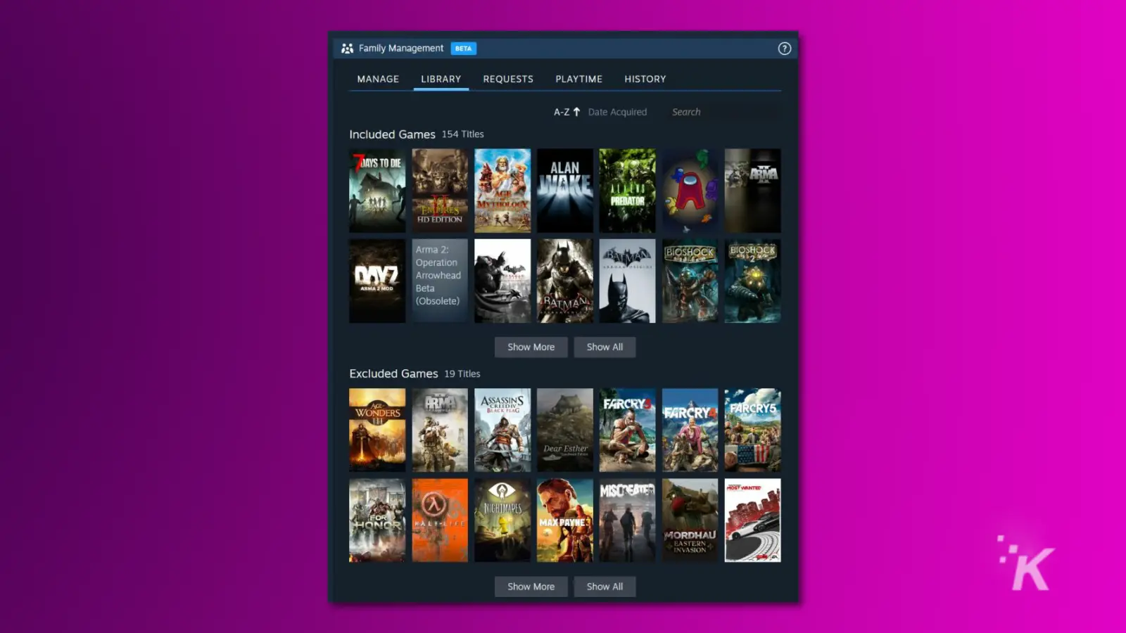 Steam ファミリーを使用してゲームを共有する方法 Screenshot of the library tab of steam's new family sharing tools