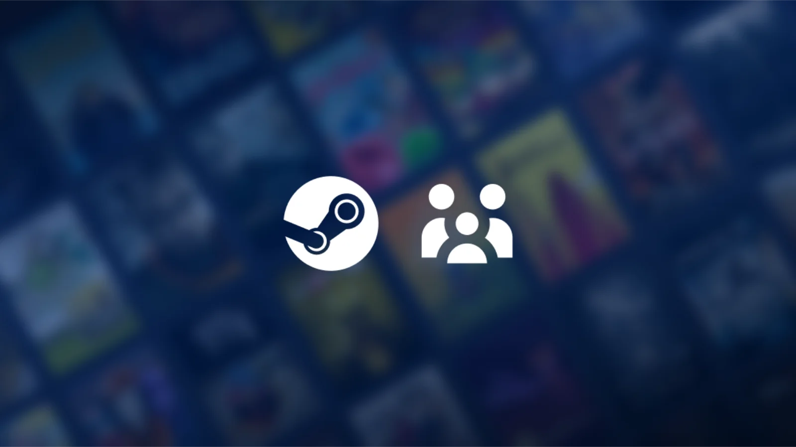 Steam ファミリーを使用してゲームを共有する方法 Steam families logos on a blurred view of a steam game library