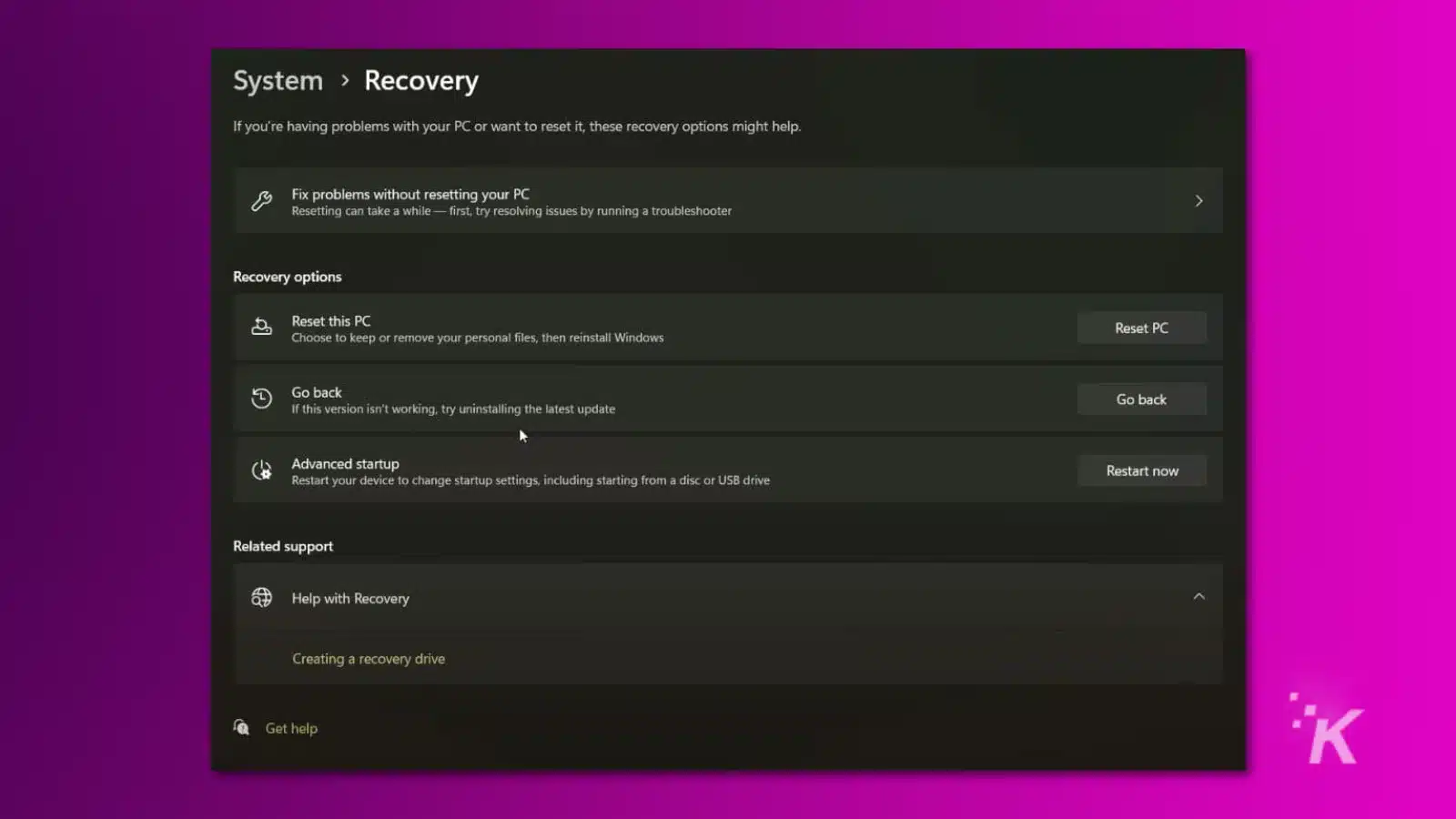 cara mengembalikan pembaruan windows Screenshot of windows 11 settings showing where to roll back windows updates