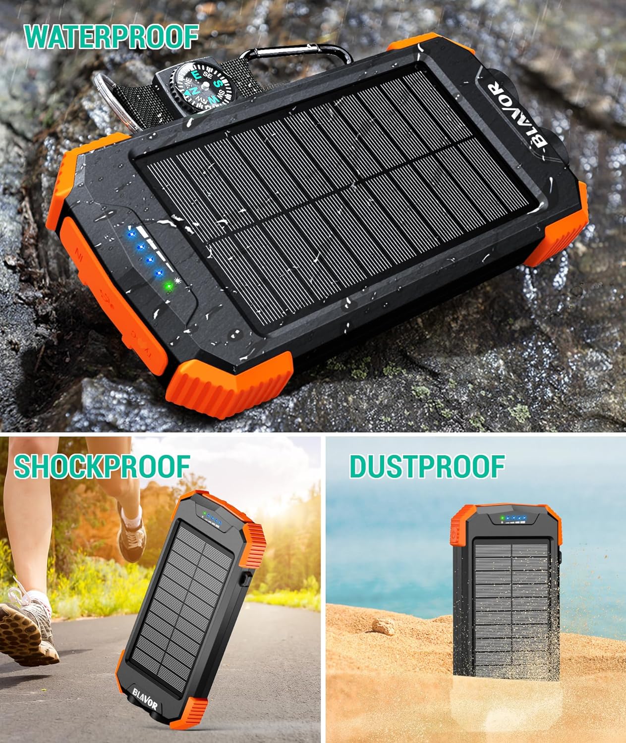 เทคโนโลยีการเอาตัวรอดที่ดีที่สุด (2024) Blavor solar charger power bank