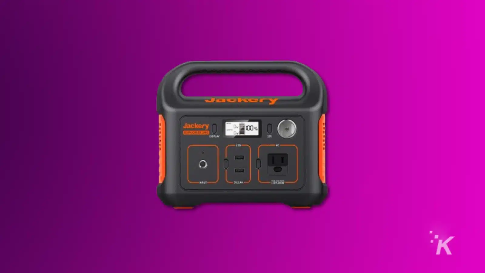 เทคโนโลยีการเอาตัวรอดที่ดีที่สุด (2024) Render of a jackery explorer 240 portable power station on a purple background