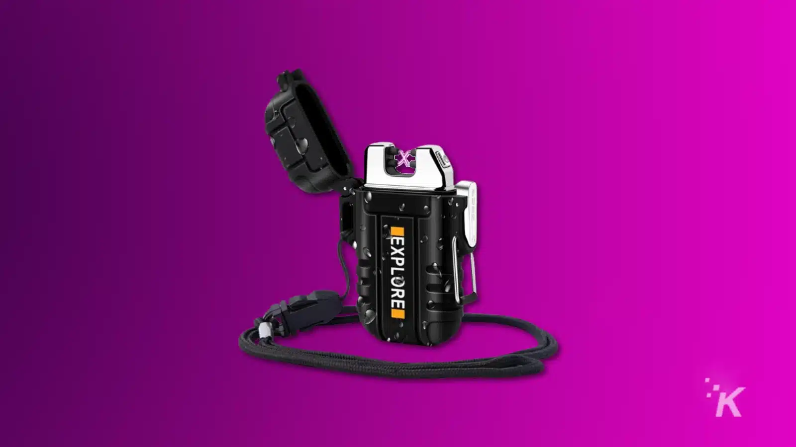 เทคโนโลยีการเอาตัวรอดที่ดีที่สุด (2024) Render of lcfun electric lighter on a purple background