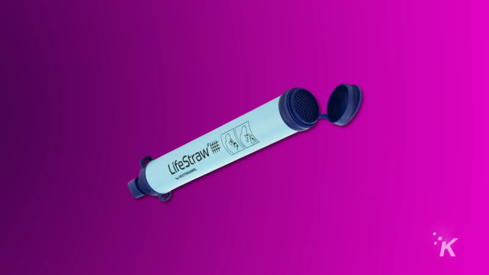 Render of a lifestraw on a purple background