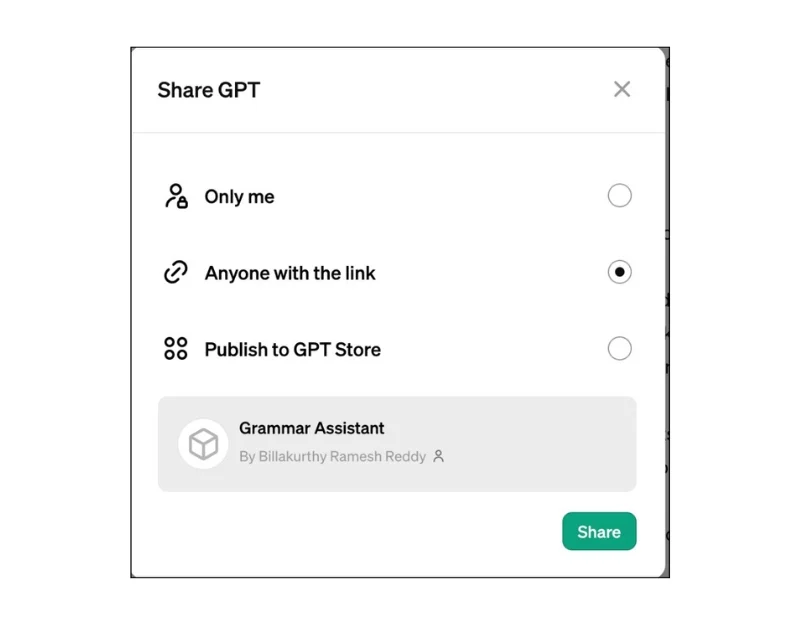 share grammar assistant gpt with others