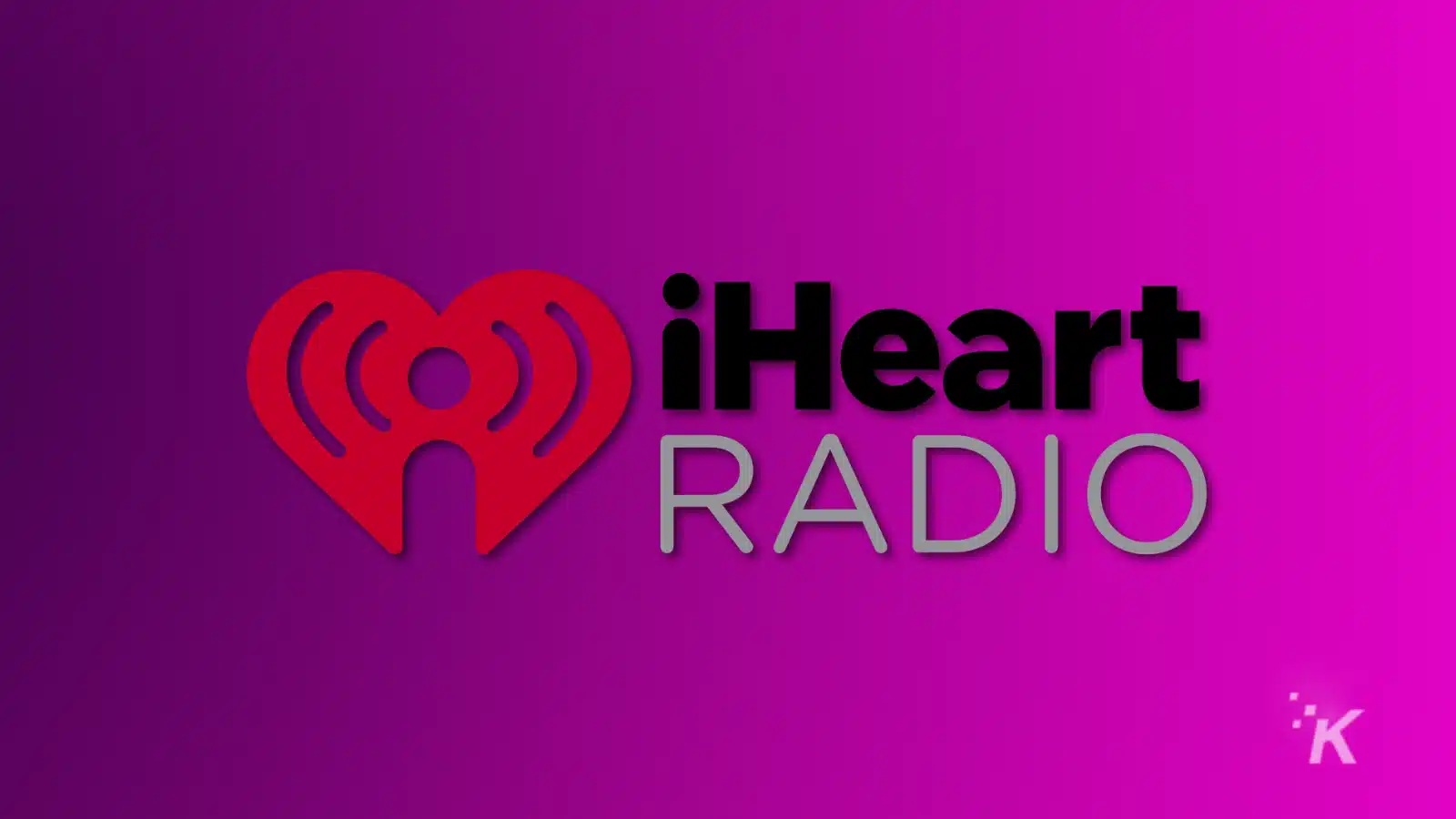 Iheart logo and text on a purple background