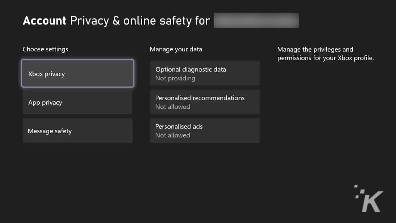 Account privacy xbox settings