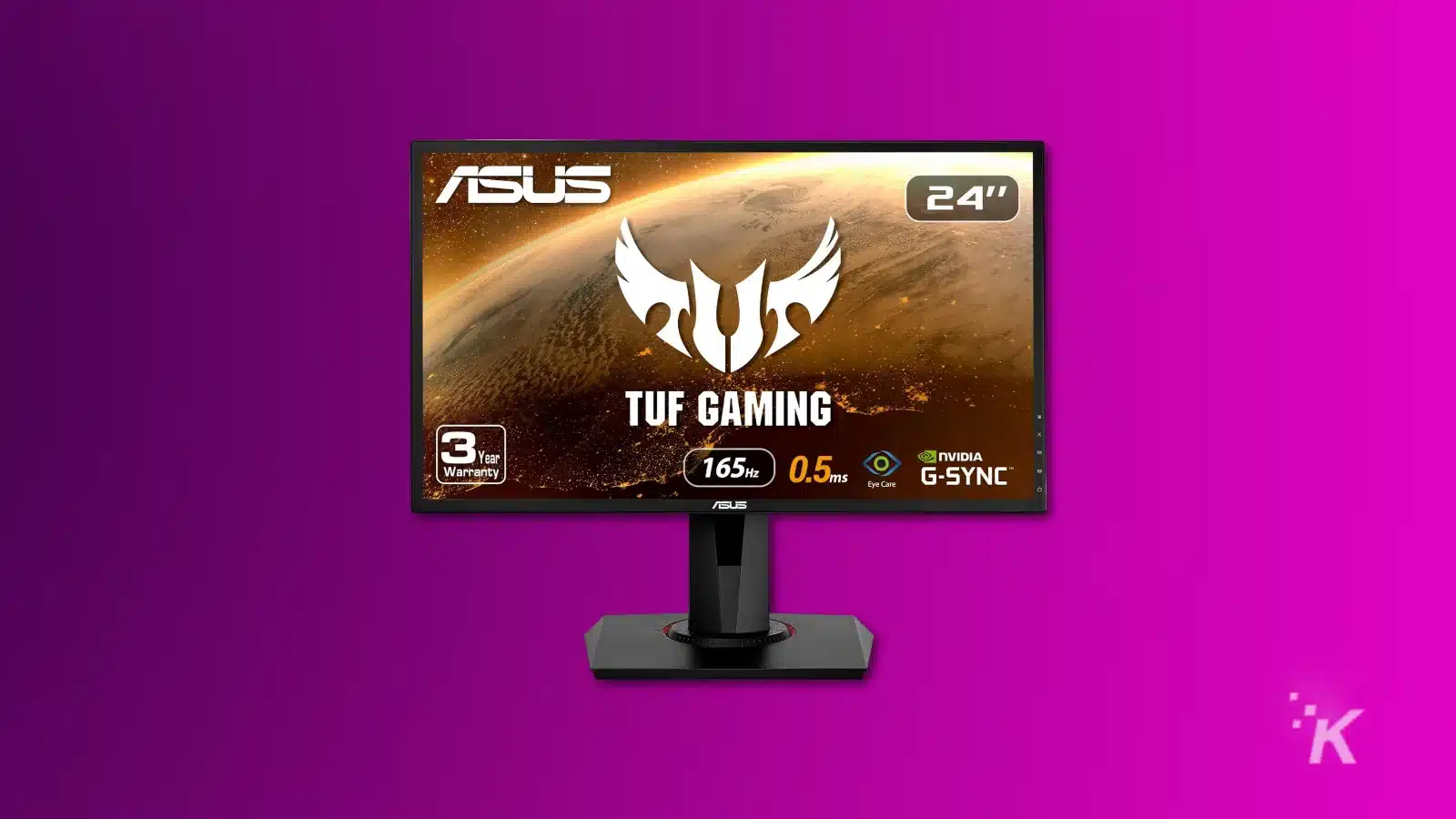 rendu d'un moniteur de jeu asus tuf sur fond violet