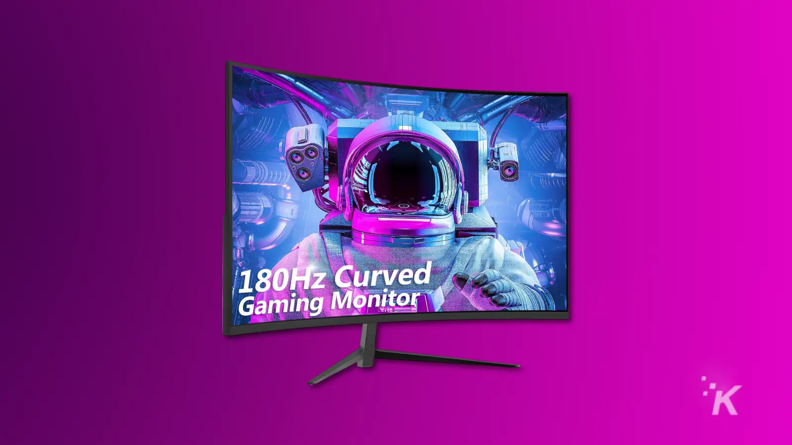 renderização de um monitor de jogo curvo em um fundo roxo