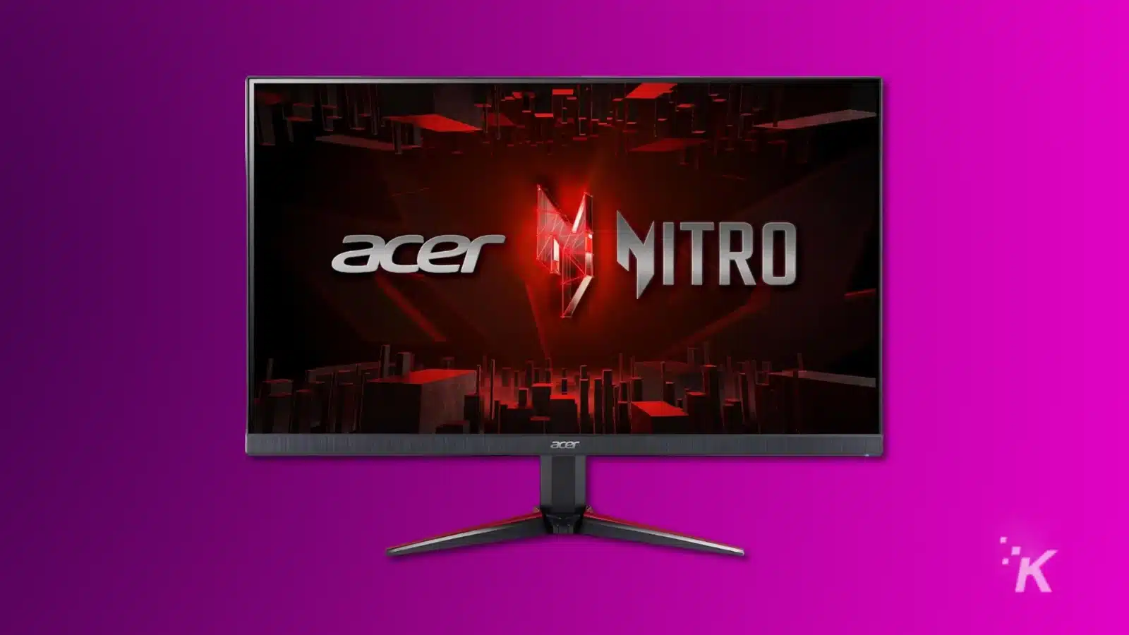 Mor arka planda bir Acer Nitro oyun monitörünün görüntüsü.