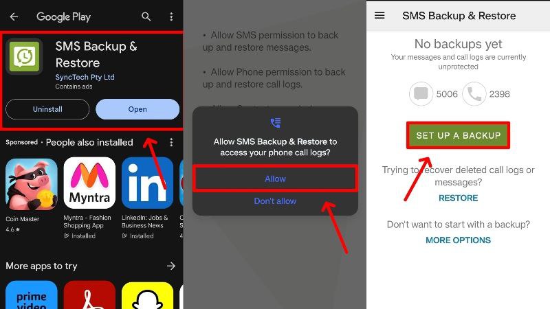 install and setup sms backup and restore