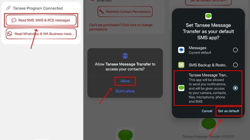 set tansee as default messaging app