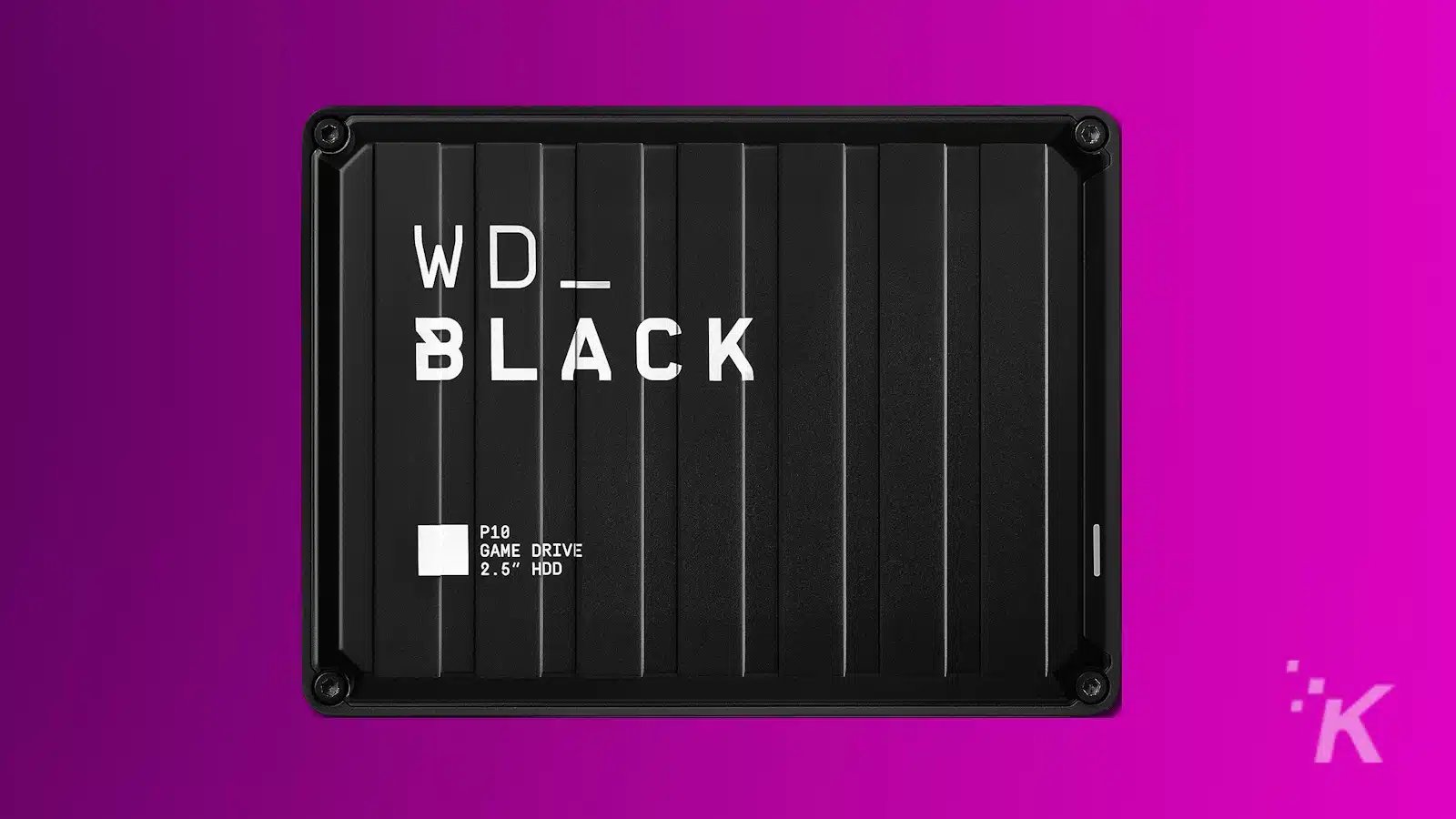 WD_Black P10 Game Drive 2,5-Zoll-Festplatte auf violettem Hintergrund.