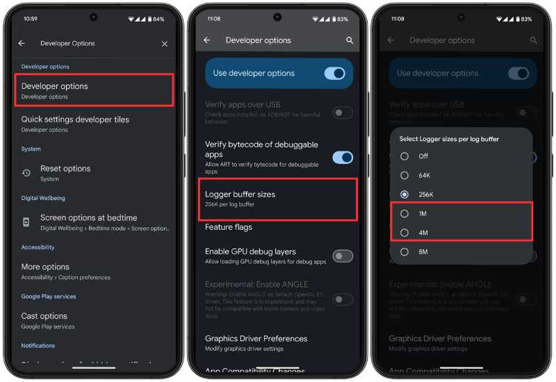 how to change log buffer size