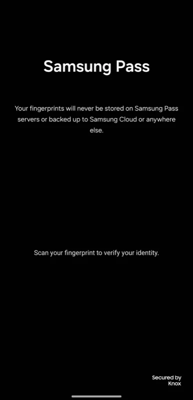 verifying identity to fill in username in samsung internet using samsung pass.