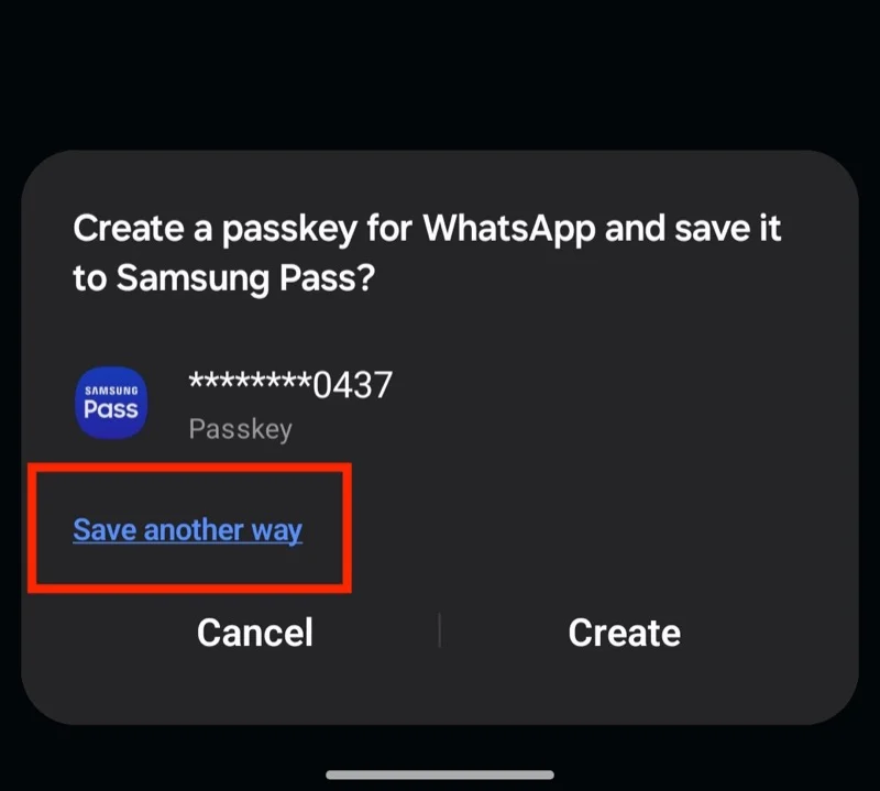 choosing another password manager to save the whatsapp passkey.