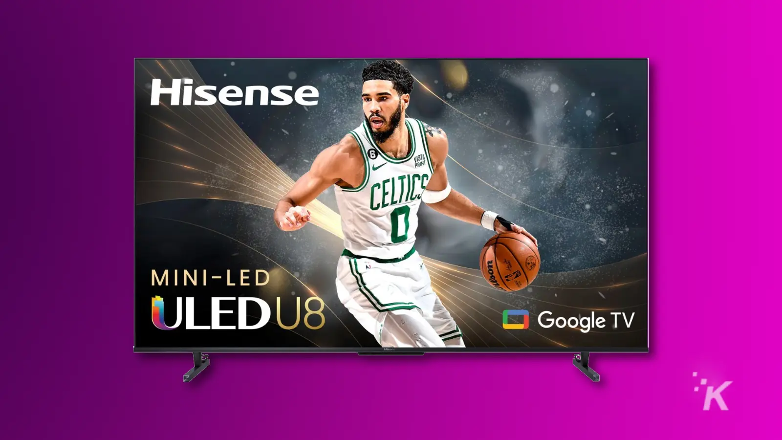Hisense TV em um fundo roxo