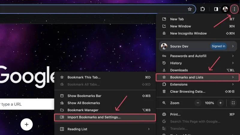 import chrome bookmarks