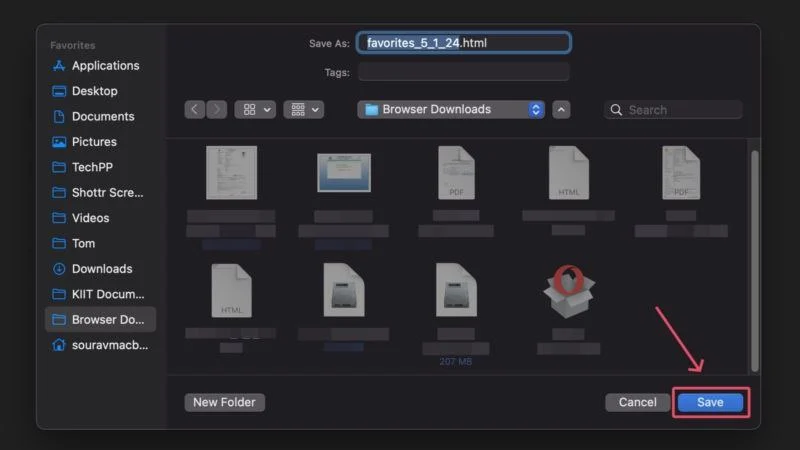 save edge's exported bookmark file
