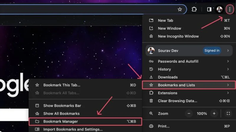 chrome bookmark manager