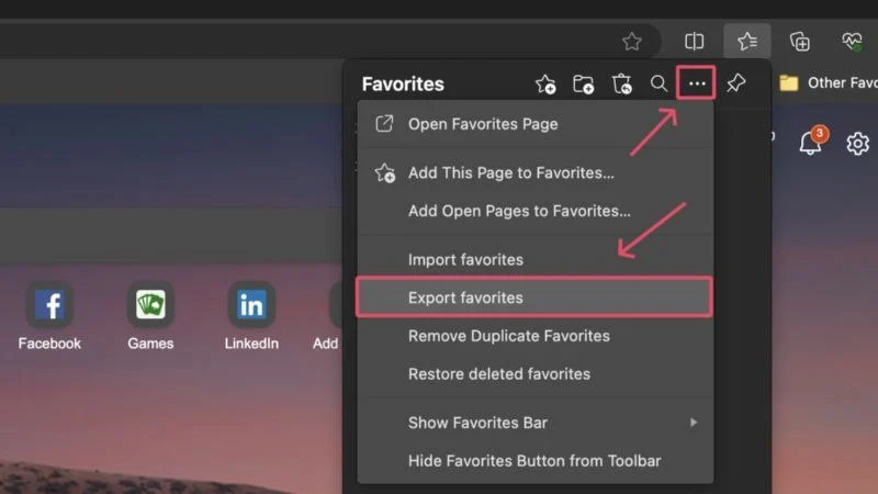 export edge favorites