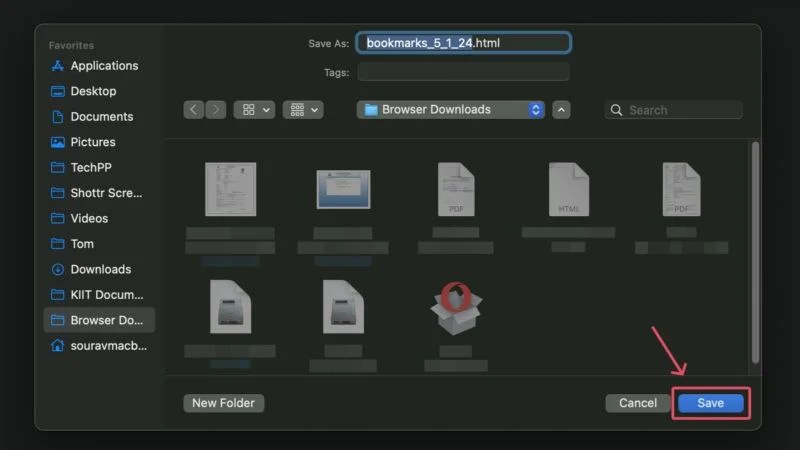 save chrome's export file