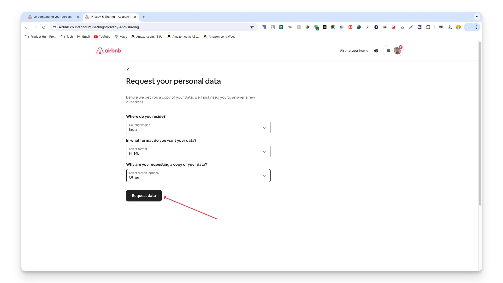 airbnb request your data