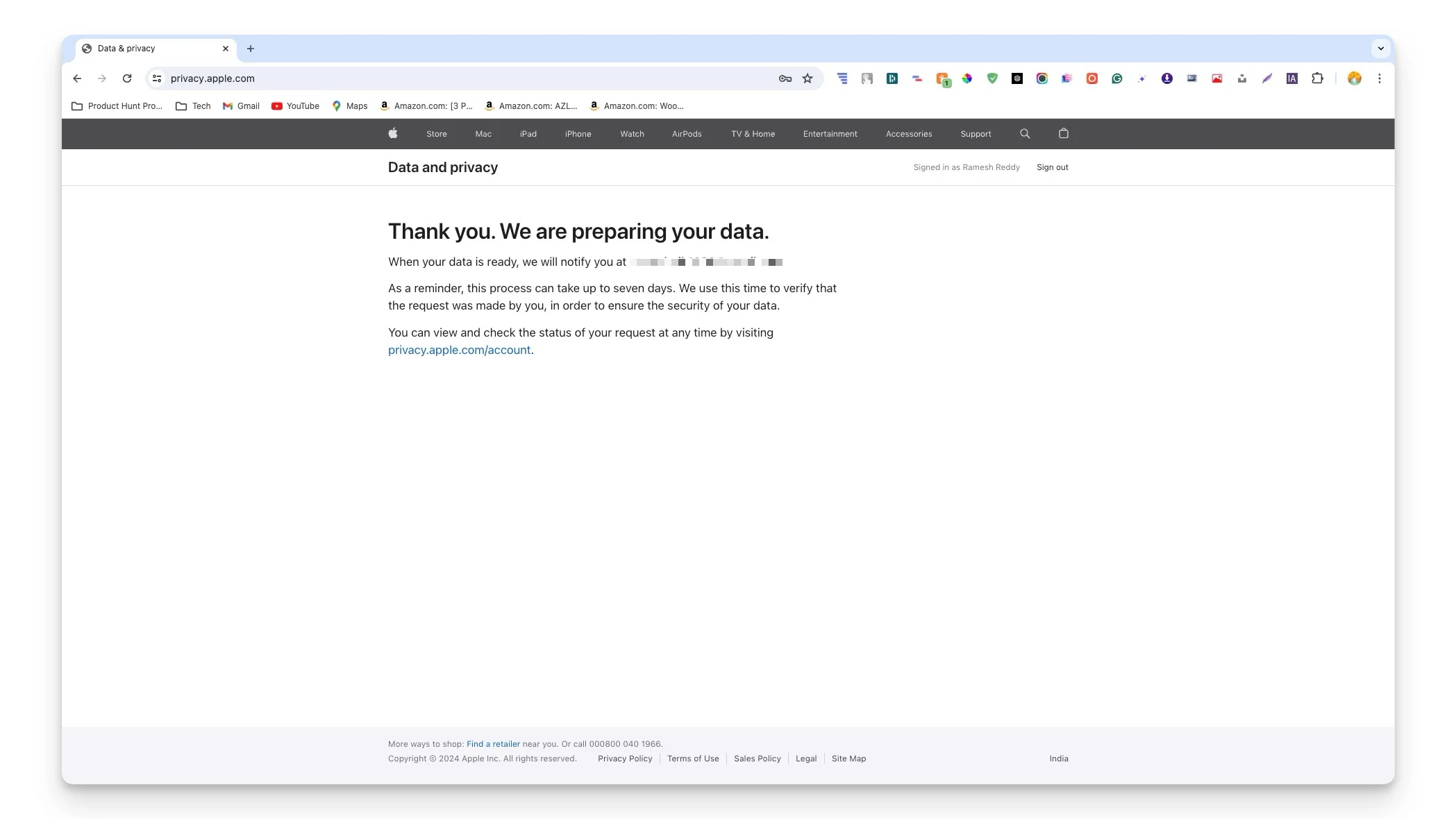 apple requested data email confirmation