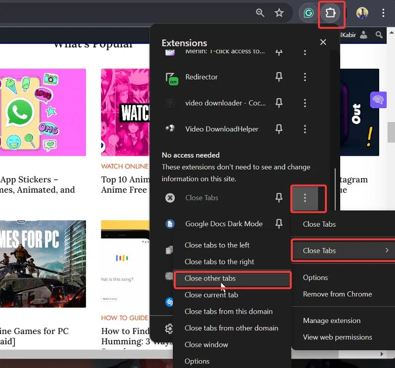 close tabs extension