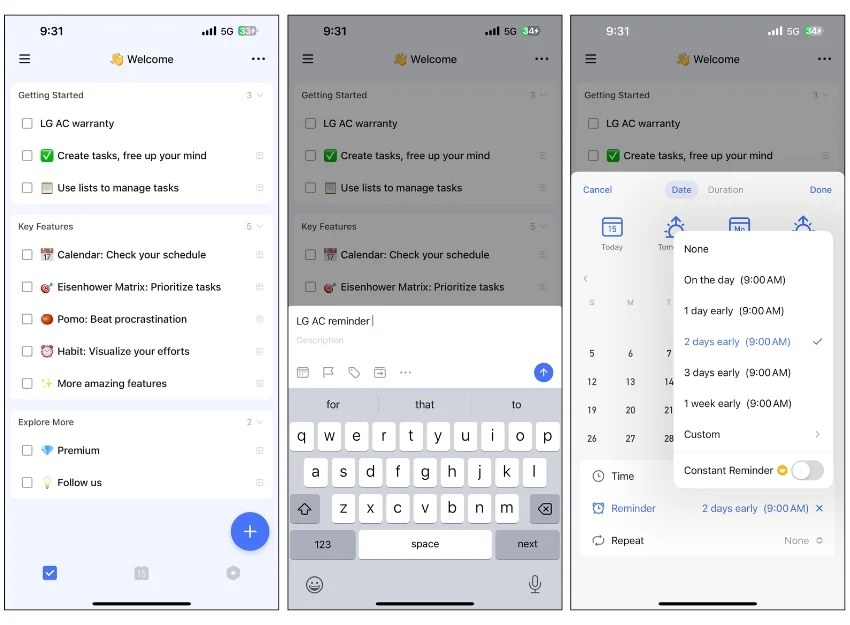 set warranty reminders using to do list app