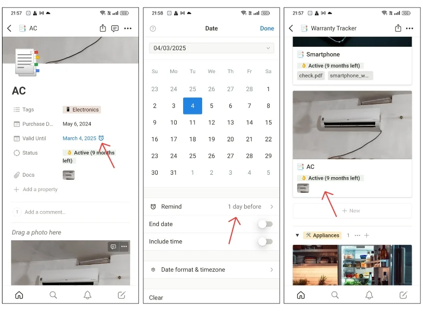how to add device warranty to notion