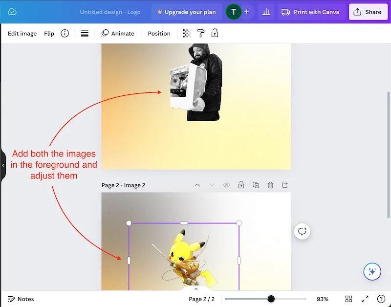 add images in the foreground