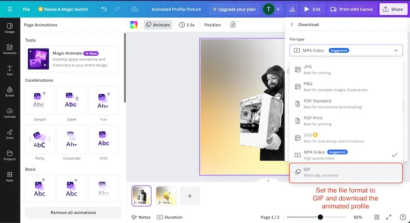 set file format to gif and download