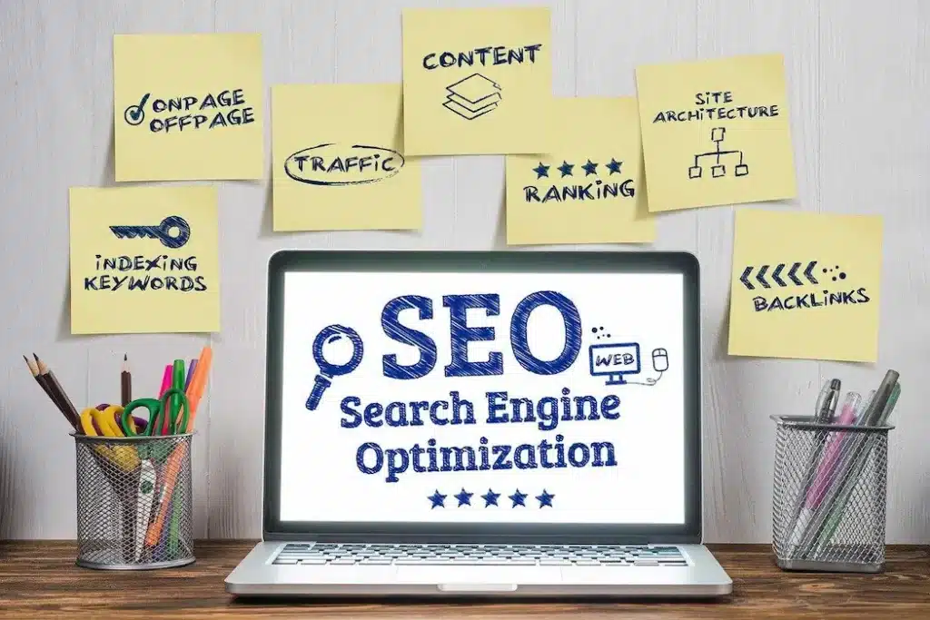 SEO en la computadora portátil
