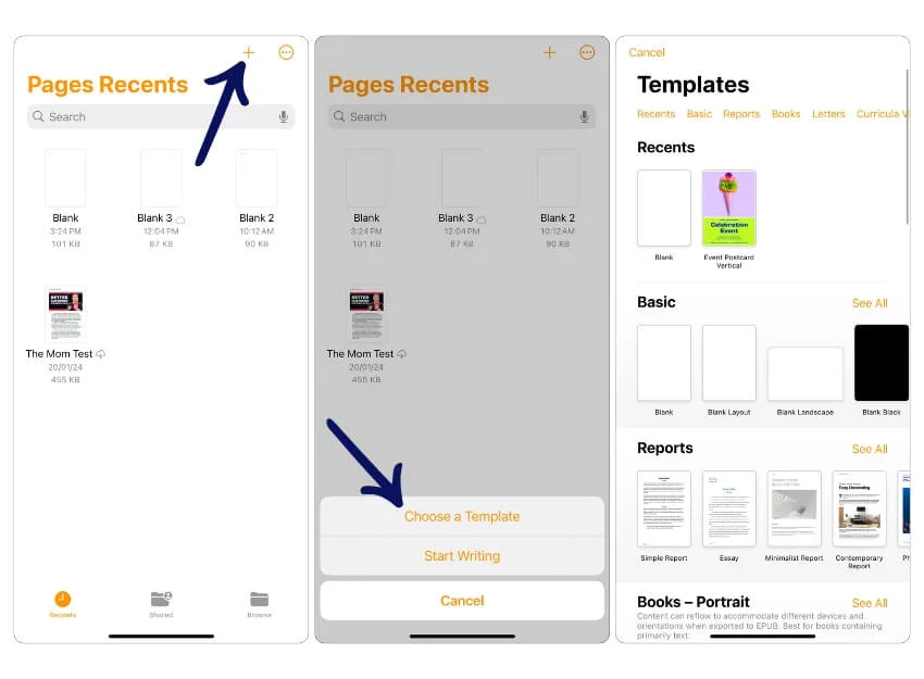 choisir des modèles sur les pages Apple choose templates on apple pages