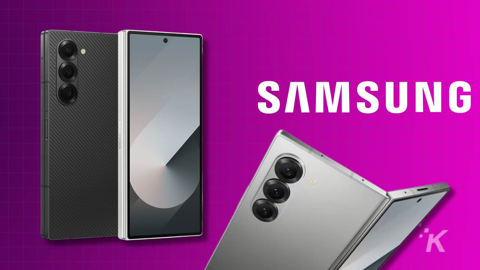 Ponsel pintar Samsung dengan latar belakang ungu
