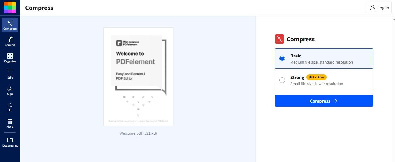 Wondershare PDF Compressor: Medio o Fuerte.