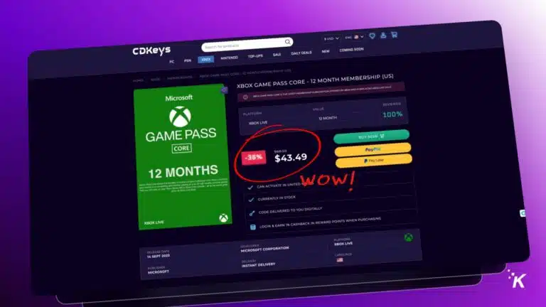 Распродажа 12-месячного Xbox Game Pass, 43,49 доллара США.